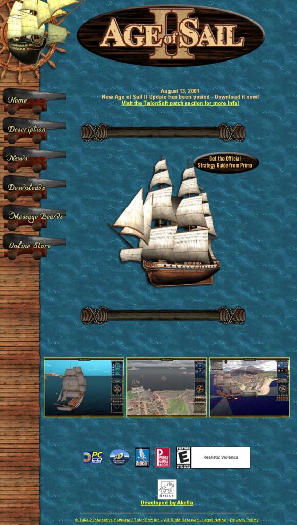 Age of Sail 2 website for talonsoft.com